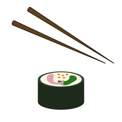 Roll with chopsticks. Asian food Vector illustration