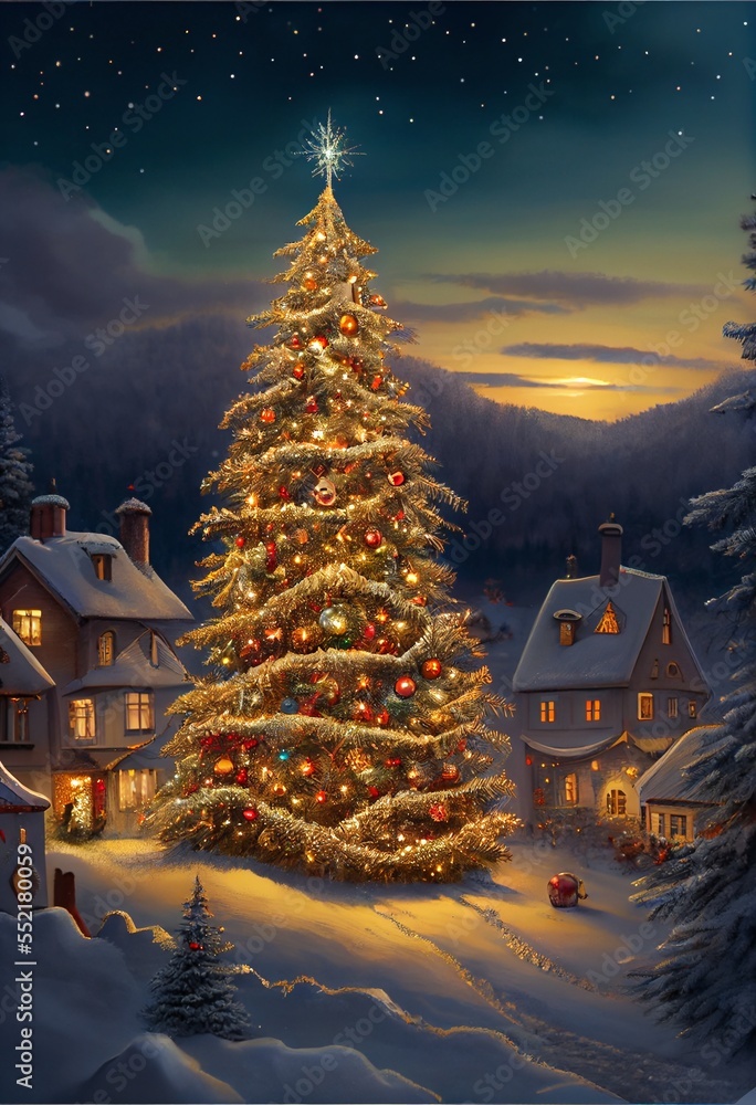 Wall mural generative ai render of a christmas tree