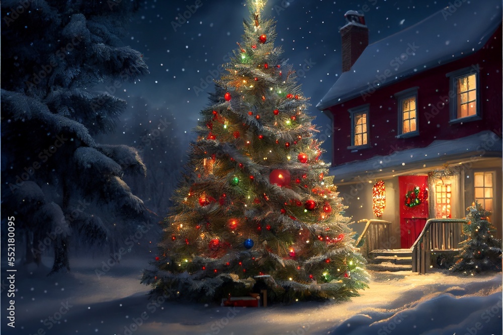 Wall mural generative ai render of a christmas tree