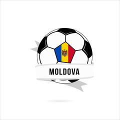 Obraz premium Soccer ball minimal design with Moldova flag. Flag of Moldova in a soccer ball with the text Moldova on the ribbon. Vector illustration eps10