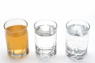 Unhygienic and healthy drinking water in glasses