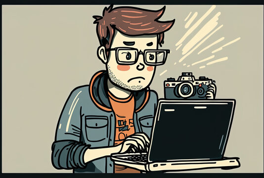 blogger using a laptop to stream internet. Generative AI