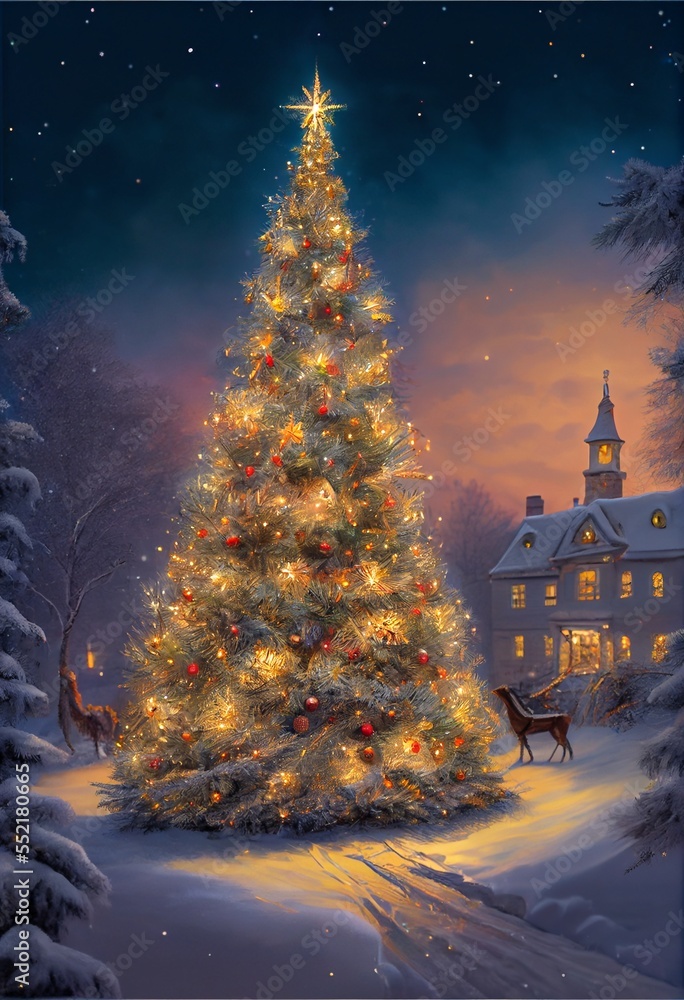 Wall mural generative ai render of a christmas tree