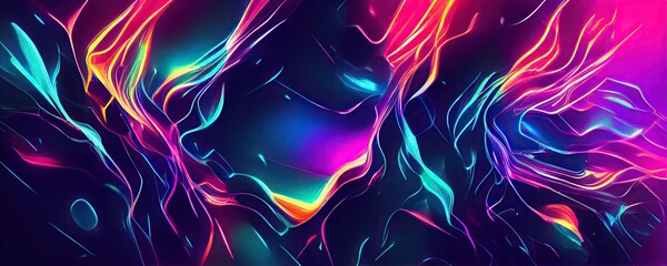 Abstract Neon Futuristic synthwave motion background banner (Generative ai art)