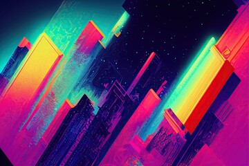 Futuristic neon Cyber synthwave abstract cityscape background banner (generative ai art)
