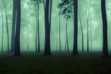 misty morning in the forest created using Generative AI