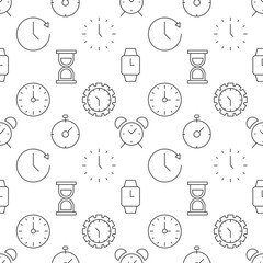 Seamless vector pattern of various clocks and watch. Suitable for web sites, apps, covers, wrapping