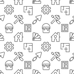 Seamless vector pattern of gear, map, shovel, window, hammer, screwdriver. Suitable for web sites, apps, covers, wrapping