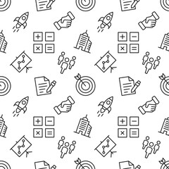 Pattern of rocket, calculator, deal, staff, progress, made of various line icons. Perfect for web sites, wrapping, printing on different covers