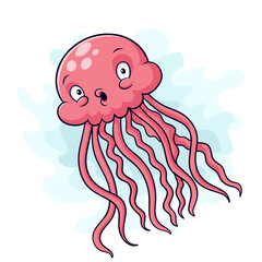 Cartoon funny jellyfish isolated on white background