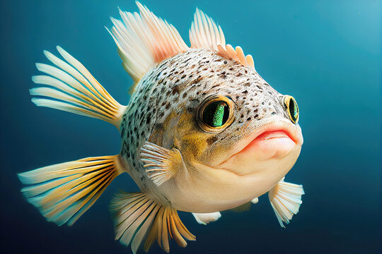 Cute blowfish under water (Generative AI)