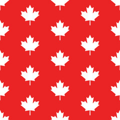 Canadian vector seamless pattern. White maple leaves on red background. Best for textile, wallpapers, decoration, wrapping paper, package and web design.