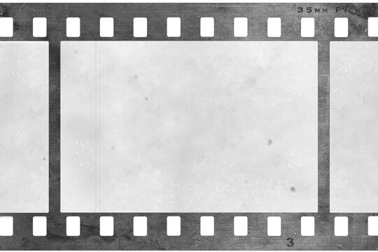 Clean and simple retro style 35mm film negative. PNG illustration with transparent background and semi transparent image frame.

