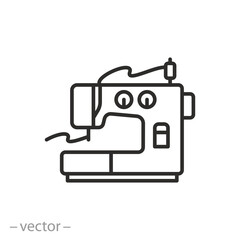 sewing machine icon, workshop tailoring, stitching thin line symbol on white background - editable stroke vector illustration
