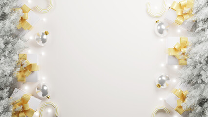 white merry christmas with tree and giftbox background