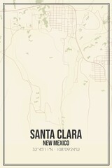 Retro US city map of Santa Clara, New Mexico. Vintage street map.