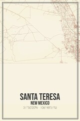 Retro US city map of Santa Teresa, New Mexico. Vintage street map.