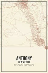 Retro US city map of Anthony, New Mexico. Vintage street map.