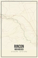 Retro US city map of Rincon, New Mexico. Vintage street map.