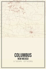 Retro US city map of Columbus, New Mexico. Vintage street map.