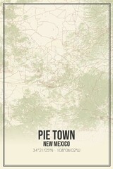 Retro US city map of Pie Town, New Mexico. Vintage street map.