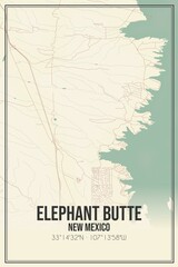Retro US city map of Elephant Butte, New Mexico. Vintage street map.