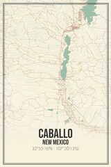 Retro US city map of Caballo, New Mexico. Vintage street map.