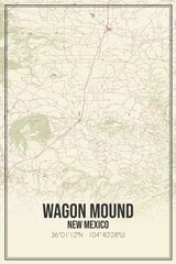 Retro US city map of Wagon Mound, New Mexico. Vintage street map.