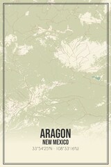 Retro US city map of Aragon, New Mexico. Vintage street map.