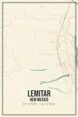 Retro US city map of Lemitar, New Mexico. Vintage street map.