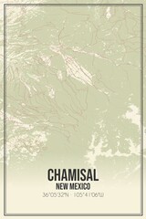 Retro US city map of Chamisal, New Mexico. Vintage street map.