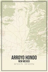 Retro US city map of Arroyo Hondo, New Mexico. Vintage street map.