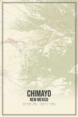 Retro US city map of Chimayo, New Mexico. Vintage street map.