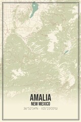 Retro US city map of Amalia, New Mexico. Vintage street map.