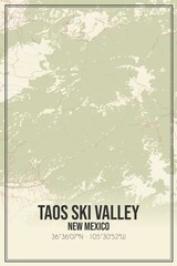 Retro US city map of Taos Ski Valley, New Mexico. Vintage street map.