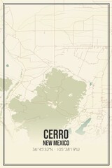 Retro US city map of Cerro, New Mexico. Vintage street map.