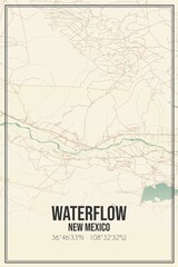 Retro US city map of Waterflow, New Mexico. Vintage street map.