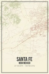Obraz premium Retro US city map of Santa Fe, New Mexico. Vintage street map.