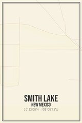 Retro US city map of Smith Lake, New Mexico. Vintage street map.