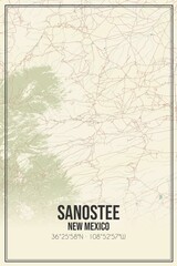 Retro US city map of Sanostee, New Mexico. Vintage street map.
