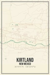 Retro US city map of Kirtland, New Mexico. Vintage street map.