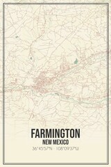 Retro US city map of Farmington, New Mexico. Vintage street map.