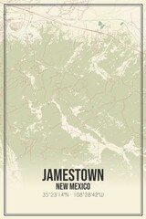 Retro US city map of Jamestown, New Mexico. Vintage street map.