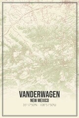 Retro US city map of Vanderwagen, New Mexico. Vintage street map.