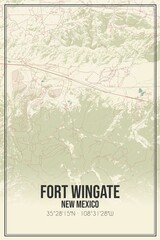 Retro US city map of Fort Wingate, New Mexico. Vintage street map.