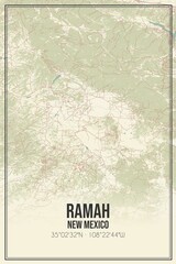 Retro US city map of Ramah, New Mexico. Vintage street map.