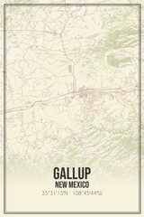 Retro US city map of Gallup, New Mexico. Vintage street map.