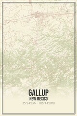 Retro US city map of Gallup, New Mexico. Vintage street map.