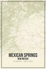 Retro US city map of Mexican Springs, New Mexico. Vintage street map.