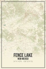 Retro US city map of Fence Lake, New Mexico. Vintage street map.